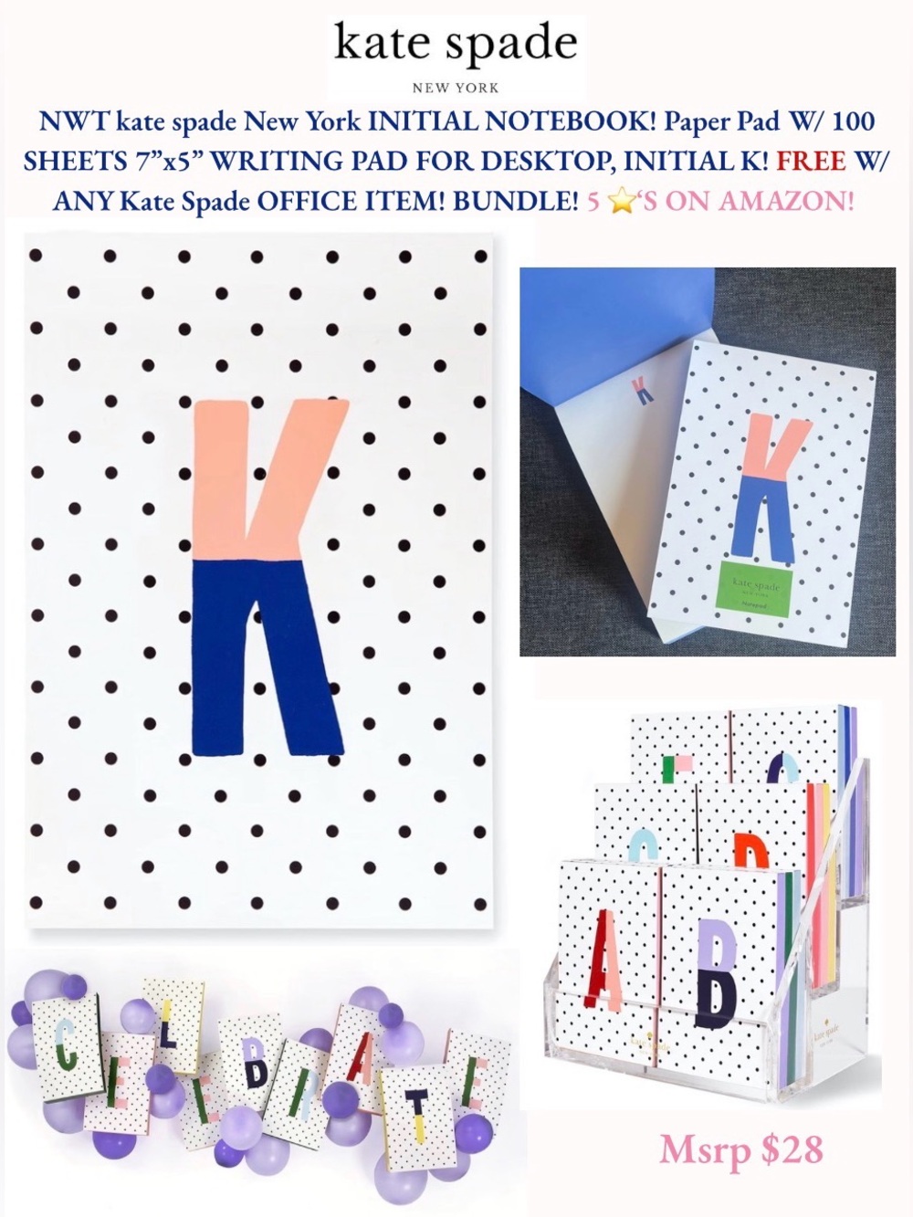 NWT KATE SPADE NOTEBOOK! FREE WHEN BUNDLED W/NWT KS OFFICE SUPPLIES! QTY 1!